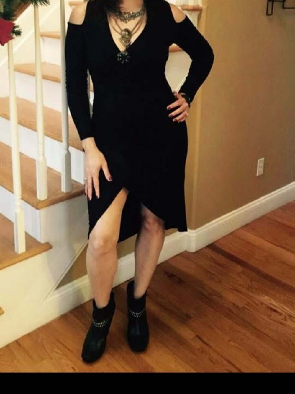 Women's Black Draped Midi Dress